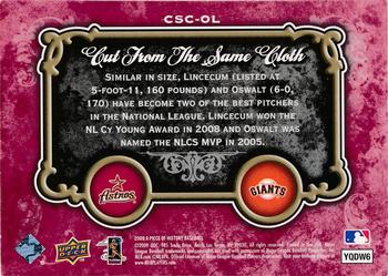 2009 Upper Deck A Piece of History - Cut from the Same Cloth Red #CSC-OL Roy Oswalt / Tim Lincecum Back