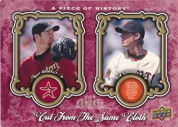 2009 Upper Deck A Piece of History - Cut from the Same Cloth Red #CSC-OL Roy Oswalt / Tim Lincecum Front