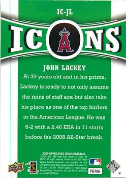 2009 Upper Deck Icons - Icons Green #IC-JL John Lackey Back