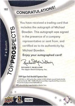 2009 Upper Deck Signature Stars #182 Michael Bowden Back