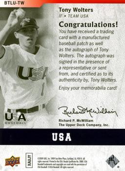 2009 Upper Deck Signature Stars - USA By the Letter Autographs #BTLU-TWa Tony Wolters Back
