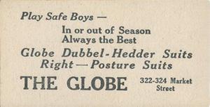 1916 Globe Clothing (H801-9) #63 Del Gainer Back