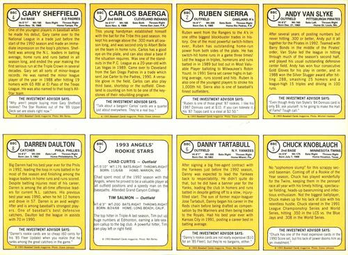1993 Baseball Card Magazine / Sports Card Magazine - Panels #BBC1-BBC8 Andy Van Slyke / Ruben Sierra / Carlos Baerga / Gary Sheffield / Chuck Knoblauch / Danny Tartabull / Chad Curtis / Tim Salmon / Darren Daulton Back