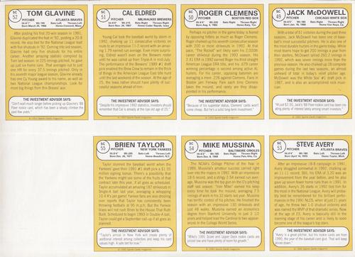 1993 Baseball Card Magazine / Sports Card Magazine - Panels #SC49-SC55 Jack McDowell / Roger Clemens /  Cal Eldred / Tom Glavine / Steve Avery / Mike Mussina / Brien Taylor Back