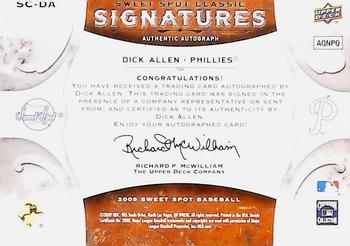 2009 Upper Deck Sweet Spot - Classic Signatures Black Baseball Black Stitch Silver Ink #SC-DA Dick Allen Back