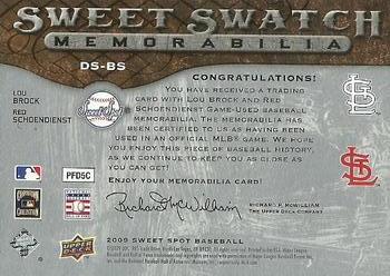 2009 Upper Deck Sweet Spot - Swatches Dual #DS-BS Red Schoendienst / Lou Brock Back