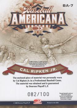 2008 Donruss Threads - Baseball Americana Materials #BA-7 Cal Ripken Jr. Back