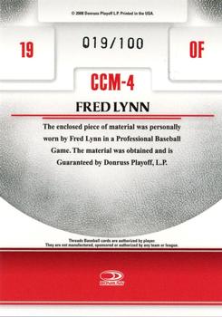 2008 Donruss Threads - Century Collection Materials #CCM-4 Fred Lynn Back