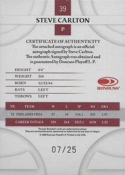 2008 Donruss Threads - Signatures Platinum #39 Steve Carlton Back