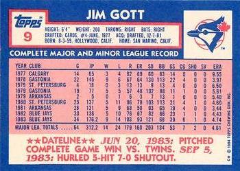 1984 Topps - Collector's Edition (Tiffany) #9 Jim Gott Back