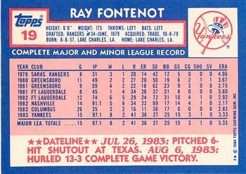 1984 Topps - Collector's Edition (Tiffany) #19 Ray Fontenot Back