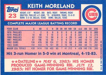 1984 Topps - Collector's Edition (Tiffany) #23 Keith Moreland Back