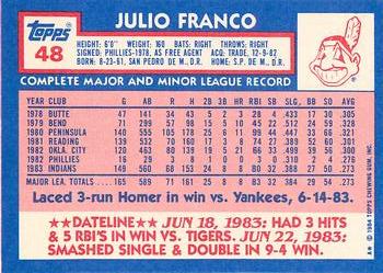 1984 Topps - Collector's Edition (Tiffany) #48 Julio Franco Back