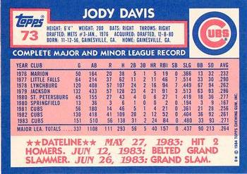 1984 Topps - Collector's Edition (Tiffany) #73 Jody Davis Back