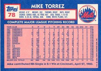 1984 Topps - Collector's Edition (Tiffany) #78 Mike Torrez Back