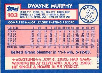 1984 Topps - Collector's Edition (Tiffany) #103 Dwayne Murphy Back