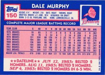 1984 Topps - Collector's Edition (Tiffany) #150 Dale Murphy Back