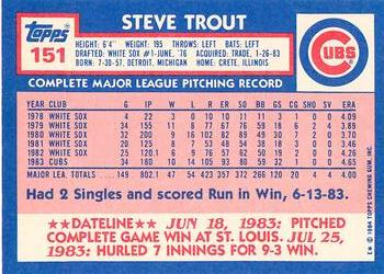 1984 Topps - Collector's Edition (Tiffany) #151 Steve Trout Back