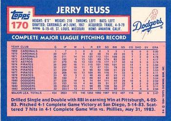 1984 Topps - Collector's Edition (Tiffany) #170 Jerry Reuss Back