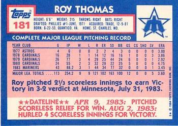 1984 Topps - Collector's Edition (Tiffany) #181 Roy Thomas Back