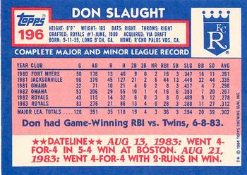 1984 Topps - Collector's Edition (Tiffany) #196 Don Slaught Back