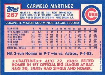 1984 Topps - Collector's Edition (Tiffany) #267 Carmelo Martinez Back