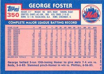 1984 Topps - Collector's Edition (Tiffany) #350 George Foster Back