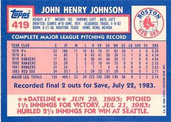 1984 Topps - Collector's Edition (Tiffany) #419 John Henry Johnson Back