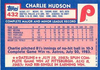 1984 Topps - Collector's Edition (Tiffany) #432 Charles Hudson Back