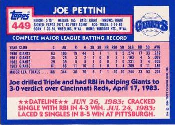 1984 Topps - Collector's Edition (Tiffany) #449 Joe Pettini Back