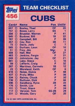 1984 Topps - Collector's Edition (Tiffany) #456 Cubs Leaders / Checklist (Keith Moreland / Fergie Jenkins) Back