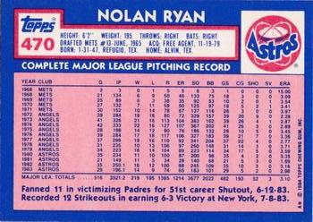 1984 Topps - Collector's Edition (Tiffany) #470 Nolan Ryan Back