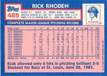 1984 Topps - Collector's Edition (Tiffany) #485 Rick Rhoden Back