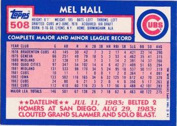 1984 Topps - Collector's Edition (Tiffany) #508 Mel Hall Back