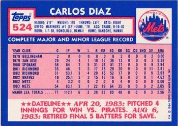 1984 Topps - Collector's Edition (Tiffany) #524 Carlos Diaz Back
