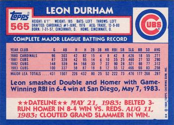 1984 Topps - Collector's Edition (Tiffany) #565 Leon Durham Back