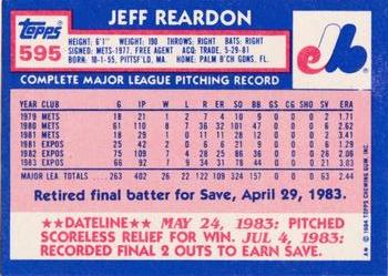 1984 Topps - Collector's Edition (Tiffany) #595 Jeff Reardon Back