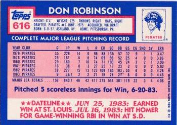 1984 Topps - Collector's Edition (Tiffany) #616 Don Robinson Back