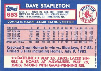 1984 Topps - Collector's Edition (Tiffany) #653 Dave Stapleton Back