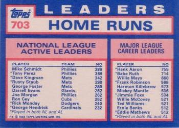 1984 Topps - Collector's Edition (Tiffany) #703 NL Active Career Home Run Leaders (Mike Schmidt / Tony Perez / Dave Kingman) Back