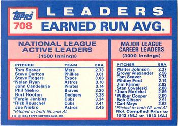 1984 Topps - Collector's Edition (Tiffany) #708 NL Active Career ERA Leaders (Tom Seaver / Steve Carlton / Steve Rogers) Back
