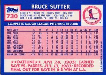 1984 Topps - Collector's Edition (Tiffany) #730 Bruce Sutter Back