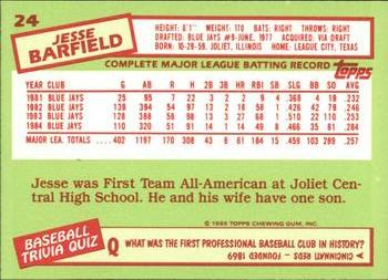1985 Topps - Collector's Edition (Tiffany) #24 Jesse Barfield Back