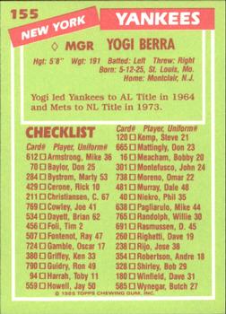 1985 Topps - Collector's Edition (Tiffany) #155 Yogi Berra Back