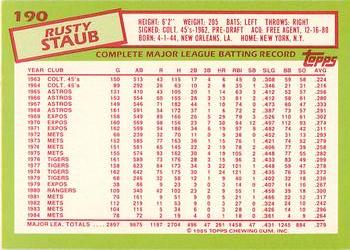 1985 Topps - Collector's Edition (Tiffany) #190 Rusty Staub Back