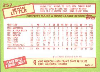 1985 Topps - Collector's Edition (Tiffany) #257 Bryan Little Back