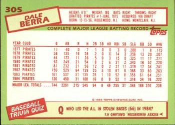 1985 Topps - Collector's Edition (Tiffany) #305 Dale Berra Back