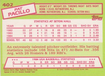 1985 Topps - Collector's Edition (Tiffany) #402 Pat Pacillo Back