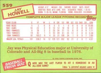 1985 Topps - Collector's Edition (Tiffany) #559 Jay Howell Back