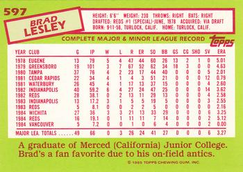 1985 Topps - Collector's Edition (Tiffany) #597 Brad Lesley Back